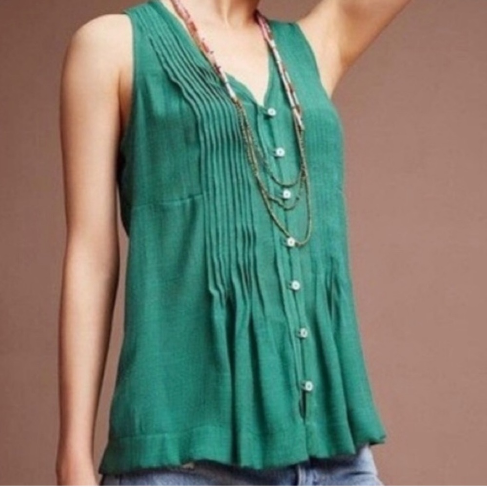Anthropologie Maeve Saona Swing Pleated Green Tank